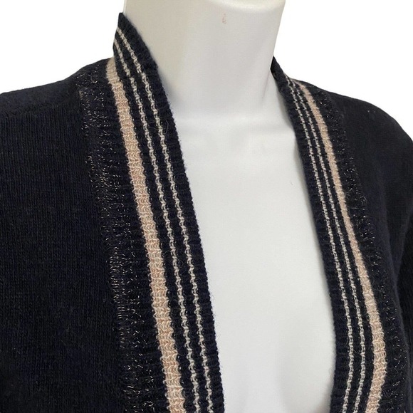 SUNCOO PARIS WOOL OPEN FRONT SWEATER Cardigan Navy Metallic Striped Medium - Picture 4 of 12